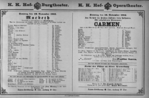 Theaterzettel (Oper und Burgtheater in Wien) 18821119 Seite: 1