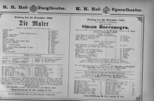 Theaterzettel (Oper und Burgtheater in Wien) 18821121 Seite: 1