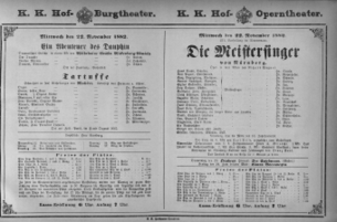 Theaterzettel (Oper und Burgtheater in Wien) 18821122 Seite: 1