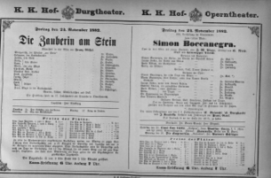 Theaterzettel (Oper und Burgtheater in Wien) 18821124 Seite: 1