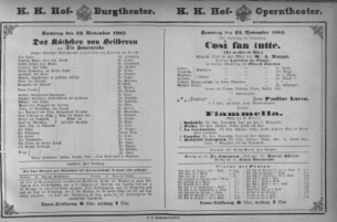 Theaterzettel (Oper und Burgtheater in Wien) 18821125 Seite: 1