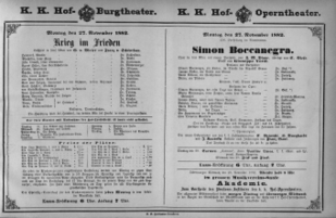 Theaterzettel (Oper und Burgtheater in Wien) 18821127 Seite: 1