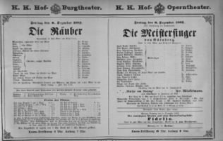 Theaterzettel (Oper und Burgtheater in Wien) 18821208 Seite: 1