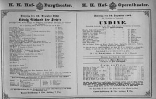 Theaterzettel (Oper und Burgtheater in Wien) 18821210 Seite: 1