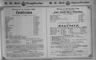 Theaterzettel (Oper und Burgtheater in Wien) 18821218 Seite: 1