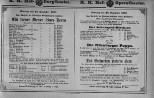 Theaterzettel (Oper und Burgtheater in Wien) 18821225 Seite: 1