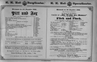 Theaterzettel (Oper und Burgtheater in Wien) 18821227 Seite: 1