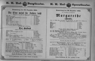 Theaterzettel (Oper und Burgtheater in Wien) 18821228 Seite: 1