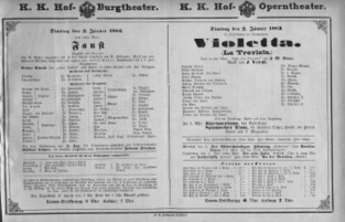 Theaterzettel (Oper und Burgtheater in Wien) 18830102 Seite: 1