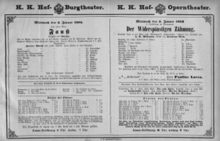 Theaterzettel (Oper und Burgtheater in Wien) 18830103 Seite: 1