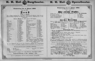Theaterzettel (Oper und Burgtheater in Wien) 18830104 Seite: 1