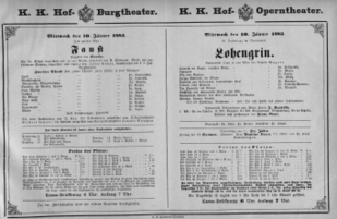 Theaterzettel (Oper und Burgtheater in Wien) 18830110 Seite: 1
