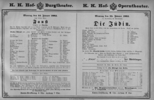 Theaterzettel (Oper und Burgtheater in Wien) 18830115 Seite: 1