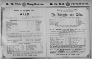 Theaterzettel (Oper und Burgtheater in Wien) 18830116 Seite: 1