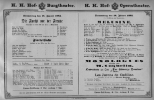 Theaterzettel (Oper und Burgtheater in Wien) 18830118 Seite: 1