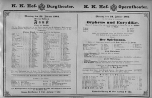 Theaterzettel (Oper und Burgtheater in Wien) 18830122 Seite: 1