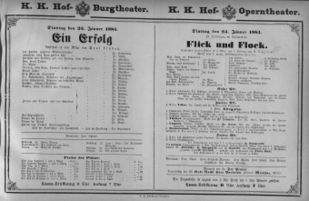 Theaterzettel (Oper und Burgtheater in Wien) 18830123 Seite: 1