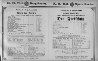 Theaterzettel (Oper und Burgtheater in Wien) 18830206 Seite: 1