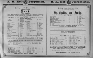 Theaterzettel (Oper und Burgtheater in Wien) 18830209 Seite: 1