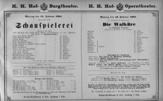 Theaterzettel (Oper und Burgtheater in Wien) 18830212 Seite: 1