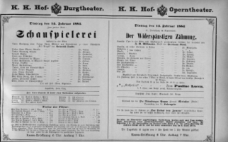 Theaterzettel (Oper und Burgtheater in Wien) 18830213 Seite: 1
