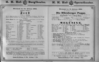 Theaterzettel (Oper und Burgtheater in Wien) 18830214 Seite: 1
