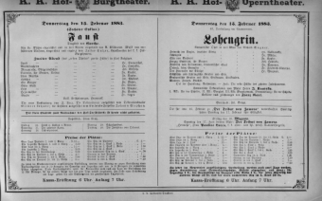 Theaterzettel (Oper und Burgtheater in Wien) 18830215 Seite: 1