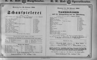 Theaterzettel (Oper und Burgtheater in Wien) 18830218 Seite: 1