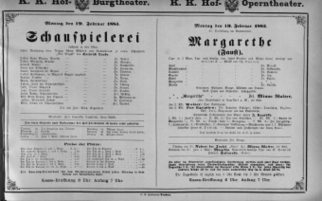 Theaterzettel (Oper und Burgtheater in Wien) 18830219 Seite: 1