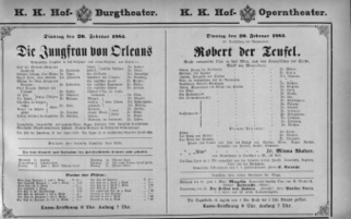 Theaterzettel (Oper und Burgtheater in Wien) 18830220 Seite: 1