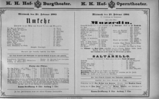 Theaterzettel (Oper und Burgtheater in Wien) 18830221 Seite: 1