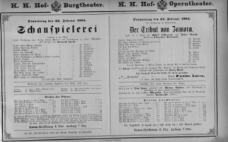 Theaterzettel (Oper und Burgtheater in Wien) 18830222 Seite: 1