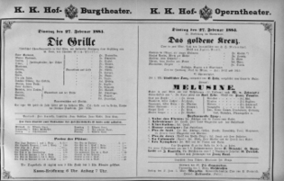 Theaterzettel (Oper und Burgtheater in Wien) 18830227 Seite: 1