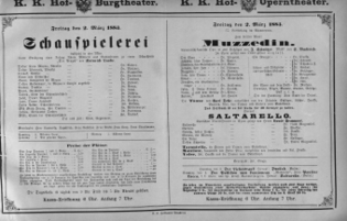 Theaterzettel (Oper und Burgtheater in Wien) 18830302 Seite: 1