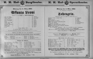Theaterzettel (Oper und Burgtheater in Wien) 18830305 Seite: 1