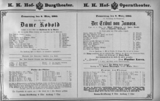 Theaterzettel (Oper und Burgtheater in Wien) 18830308 Seite: 1