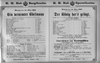 Theaterzettel (Oper und Burgtheater in Wien) 18830312 Seite: 1