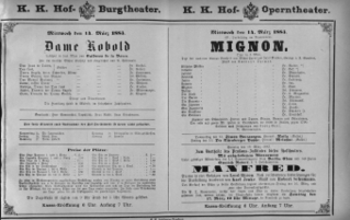 Theaterzettel (Oper und Burgtheater in Wien) 18830314 Seite: 1