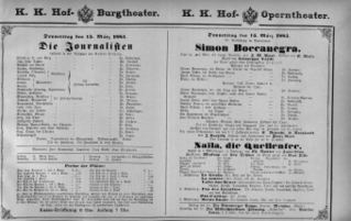 Theaterzettel (Oper und Burgtheater in Wien) 18830315 Seite: 1