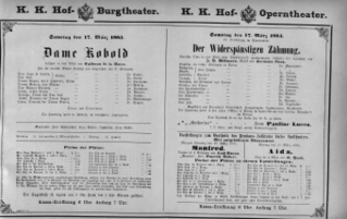 Theaterzettel (Oper und Burgtheater in Wien) 18830317 Seite: 1