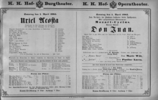 Theaterzettel (Oper und Burgtheater in Wien) 18830401 Seite: 1