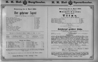 Theaterzettel (Oper und Burgtheater in Wien) 18830405 Seite: 1