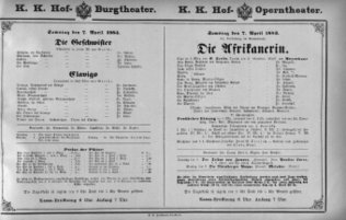 Theaterzettel (Oper und Burgtheater in Wien) 18830407 Seite: 1