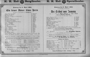 Theaterzettel (Oper und Burgtheater in Wien) 18830408 Seite: 1