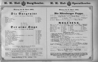 Theaterzettel (Oper und Burgtheater in Wien) 18830409 Seite: 1