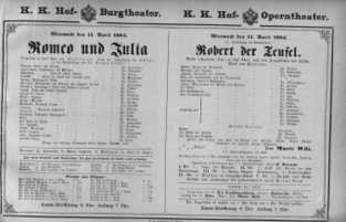 Theaterzettel (Oper und Burgtheater in Wien) 18830411 Seite: 1
