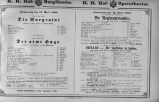 Theaterzettel (Oper und Burgtheater in Wien) 18830412 Seite: 1