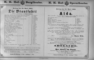 Theaterzettel (Oper und Burgtheater in Wien) 18830413 Seite: 1