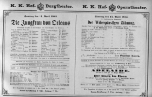 Theaterzettel (Oper und Burgtheater in Wien) 18830414 Seite: 1