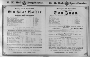 Theaterzettel (Oper und Burgtheater in Wien) 18830416 Seite: 1